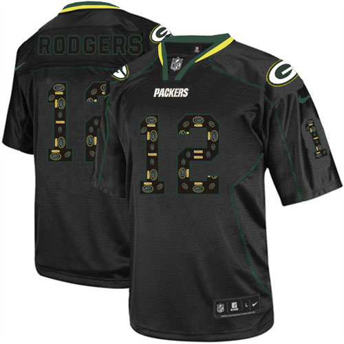 Men's Elite Aaron Rodgers Nike Jersey New Lights Out Black - #12 NFL Green Bay Packers